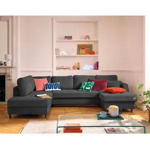 LISA DESIGN Anna - canapé panoramique d'angle gauche 7 places convertible avec coffre en velours texturé - Gris Anthracite pas cher