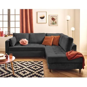 LISA DESIGN Anna - canapé d'angle droit 5 places convertible en velours texturé - Gris Anthracite