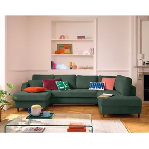 LISA DESIGN Anna - canapé panoramique d'angle droit 7 places convertible avec coffre en velours texturé - Vert pas cher