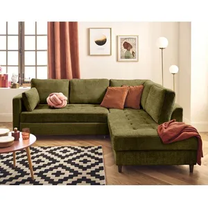 LISA DESIGN Anna - canapé d'angle droit 5 places convertible en velours texturé - Vert Olive pas cher