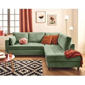 LISA DESIGN Anna - canapé d'angle droit 5 places convertible en velours texturé - Vert sauge pas cher