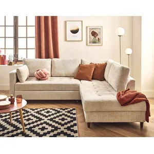 LISA DESIGN Anna - canapé d'angle droit 5 places convertible en velours texturé - Beige