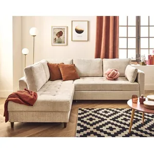 LISA DESIGN Anna - canapé d'angle gauche 5 places convertible en velours texturé - Beige pas cher