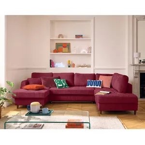 LISA DESIGN Anna - canapé panoramique d'angle droit 7 places convertible avec coffre en velours texturé - Prune pas cher