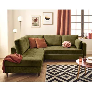 LISA DESIGN Anna - canapé d'angle gauche 5 places convertible en velours texturé - Vert Olive