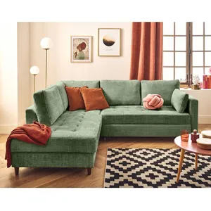 LISA DESIGN Anna - canapé d'angle gauche 5 places convertible en velours texturé - Vert sauge pas cher