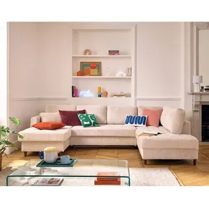 LISA DESIGN Anna - canapé panoramique d'angle droit 7 places convertible avec coffre en velours texturé - Beige pas cher