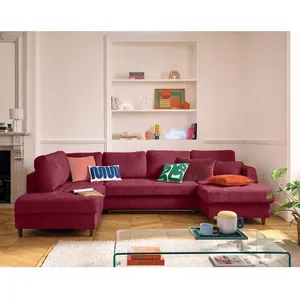 LISA DESIGN Anna - canapé panoramique d'angle gauche 7 places convertible avec coffre en velours texturé - Prune pas cher