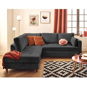 LISA DESIGN Anna - canapé d'angle gauche 5 places convertible en velours texturé - Gris Anthracite pas cher