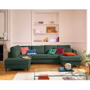 LISA DESIGN Anna - canapé panoramique d'angle gauche 7 places convertible avec coffre en velours texturé - Vert pas cher