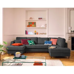LISA DESIGN Anna - canapé panoramique d'angle droit 7 places convertible avec coffre en velours texturé - Gris Anthracite