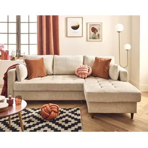 LISA DESIGN Anna - canapé d'angle droit 4 places convertible avec coffre en velours texturé - Beige pas cher