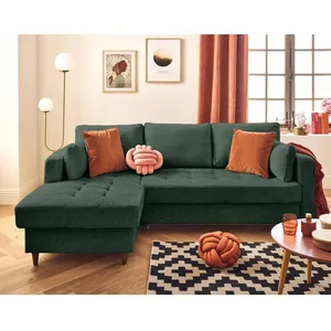 LISA DESIGN Anna - canapé d'angle gauche 4 places convertible avec coffre en velours texturé - Vert pas cher