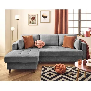 LISA DESIGN Anna - canapé d'angle gauche 4 places convertible avec coffre en velours texturé - Gris pas cher