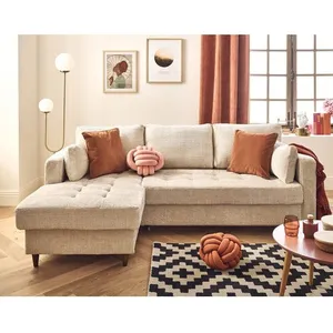 LISA DESIGN Anna - canapé d'angle gauche 4 places convertible avec coffre en velours texturé - Beige pas cher