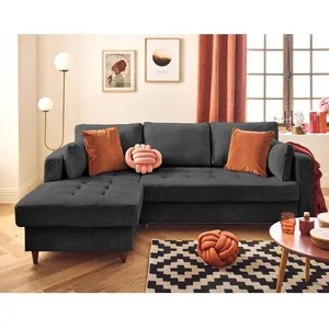 LISA DESIGN Anna - canapé d'angle gauche 4 places convertible avec coffre en velours texturé - Gris Anthracite pas cher