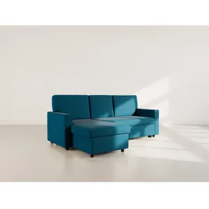 BESTMOBILIER Meiya - canapé d'angle réversible 4 places convertible avec coffre en tissu - Bleu pas cher