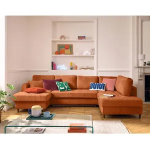 LISA DESIGN Anna - canapé panoramique d'angle droit 7 places convertible avec coffre en velours texturé - Rouille pas cher