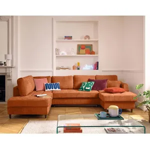 LISA DESIGN Anna - canapé panoramique d'angle gauche 7 places convertible avec coffre en velours texturé - Rouille