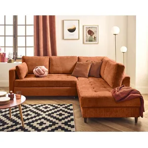 LISA DESIGN Anna - canapé d'angle droit 5 places convertible en velours texturé - Rouille pas cher