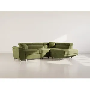 BESTMOBILIER Baoji - Canapé d'angle droit 5 places convertible avec têtières et coffre en velours côtelé - Vert pas cher