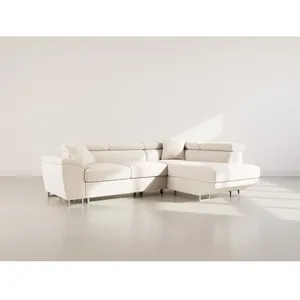 BESTMOBILIER Baoji - Canapé d'angle droit 5 places convertible avec têtières et coffre en velours côtelé - Beige pas cher