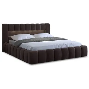 BESTMOBILIER Cleo - lit coffre avec led - 180x200 cm - sommier inclus - en velours - Marron pas cher
