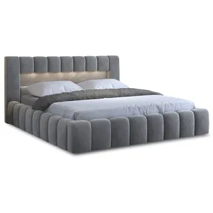 BESTMOBILIER Cleo - lit coffre avec led - 180x200 cm - sommier inclus - en velours - Gris clair pas cher