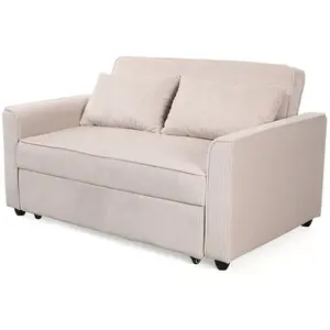 BESTMOBILIER Ernest - Canapé droit 2 places convertible en velours côtelé - Beige pas cher