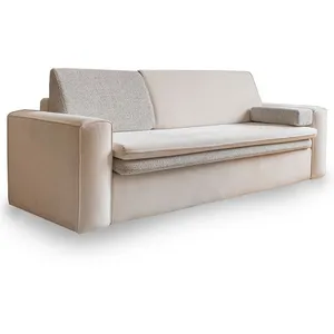 BESTMOBILIER Wilson - canapé droit 3 places convertible avec coffre en tissu et tissu texturé - Beige pas cher