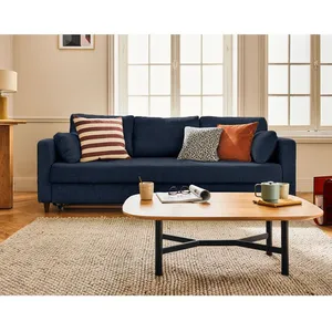 LISA DESIGN Anna - canapé droit 3 places convertible avec poche en velours texturé - Bleu pas cher