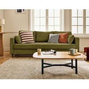 LISA DESIGN Anna - canapé droit 3 places convertible avec poche en velours texturé - Vert Olive pas cher
