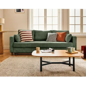LISA DESIGN Anna - canapé droit 3 places convertible avec poche en velours texturé - Vert sauge pas cher