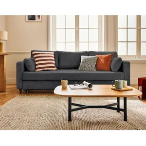LISA DESIGN Anna - canapé droit 3 places convertible avec poche en velours texturé - Gris Anthracite pas cher