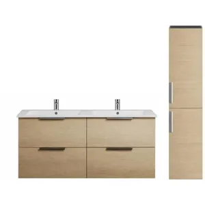 Meuble double vasque 120 cm BURGBAD Olena chêne clair + colonne pas cher