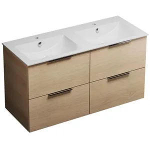 Meuble de salle de bain - BURGBAD - Olena - 120 cm - Chêne Clair - Double vasque - 2 tiroirs pas cher