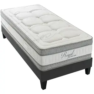 Ensemble matelas mémoire de forme + sommier bois - OLYMPE LITERIE - Royal 5* - 90x190 cm - Mi-Ferme - Blanc pas cher