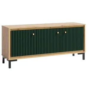 PARII Meuble TV 3 portes 130x56 cm en bois design contemporain Vert bo... pas cher