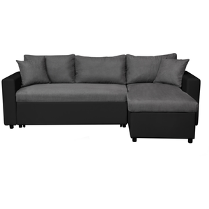 Canapé d'angle convertible LOUNGITUDE MARIA - Gris et noir - Réversible - Coffre de rangement pas cher