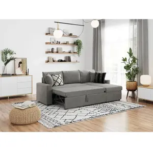 LOUNGITUDE Canapé d'Angle Convertible et Réversible Maria Gris avec coffre de rangement pas cher