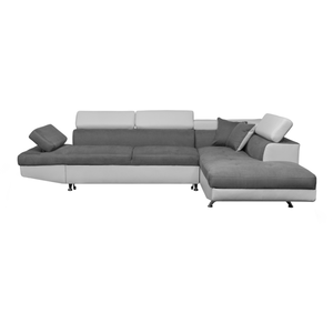 LOUNGITUDE Canapé d'angle RIO Convertible avec coffre en microfibre et simili - Angle Droit, Blanc et Gris pas cher