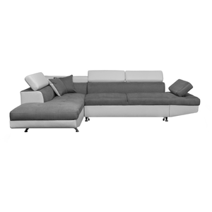 LOUNGITUDE Canapé d'angle RIO Convertible avec coffre en microfibre et simili - Angle Gauche, Blanc et gris pas cher