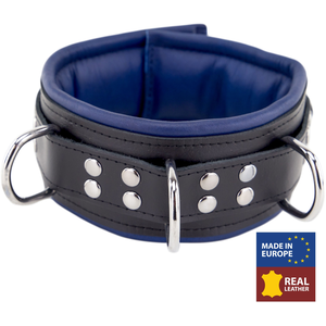 Collier rembourré en cuir 3 Anneaux D Bleu pas cher
