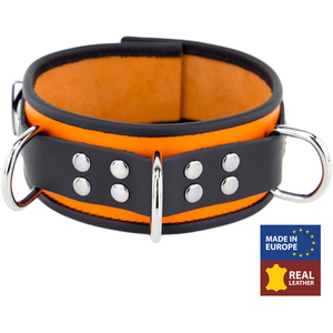 Collier en cuir 3 Anneaux D Orange-Noir  