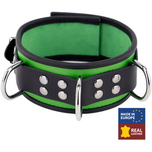 Collier en cuir 3 Anneaux D Vert-Noir  