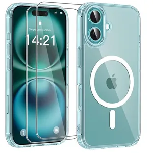 HQSELECTION Coque Magnétique Compatible Avec MagSafe pour iPhone 16  Plus 6,7 Pouces + 2 Vitre Verres Trempés TransparentVendu parcdiscount