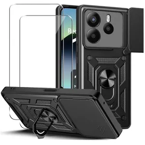 HQSELECTION Coque pour Xiaomi Redmi Note 14 5G avec 2 Verre Trempé ,Support 360° Rotatif, Protection Caméra Coulissante,Renforcée Antichoc pas cher