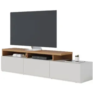 ACTUAL DIFFUSION Meuble TV Bar 70 Pouces Chêne et Blanc 3 Portes 6 Niches L 210 H 50.6 P 45.3 cm - L 210 x l 45.3 x H 50.6 cm pas cher