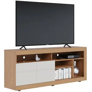 ACTUAL DIFFUSION Meuble TV 65 Pouces Chêne et Blanc 2 Portes 6 Niches Roulettes L 160 H 68 P 37.4 cm - L 160 x l 37.4 x H 68 cm pas cher