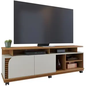 Meuble TV 75 Pouces Chêne et Blanc 2 Portes 9 Niches L 180 H 62 P 39.3... pas cher